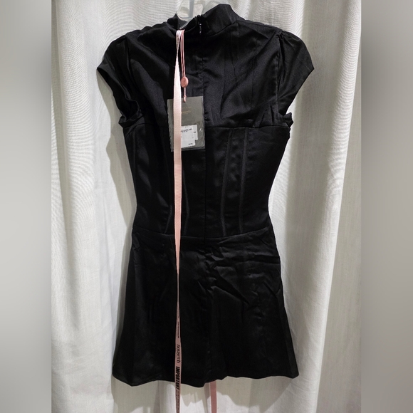 House Of CB Carmina Black Satin Fluted Corset Mini Dress S NWT - Picture 8 of 9